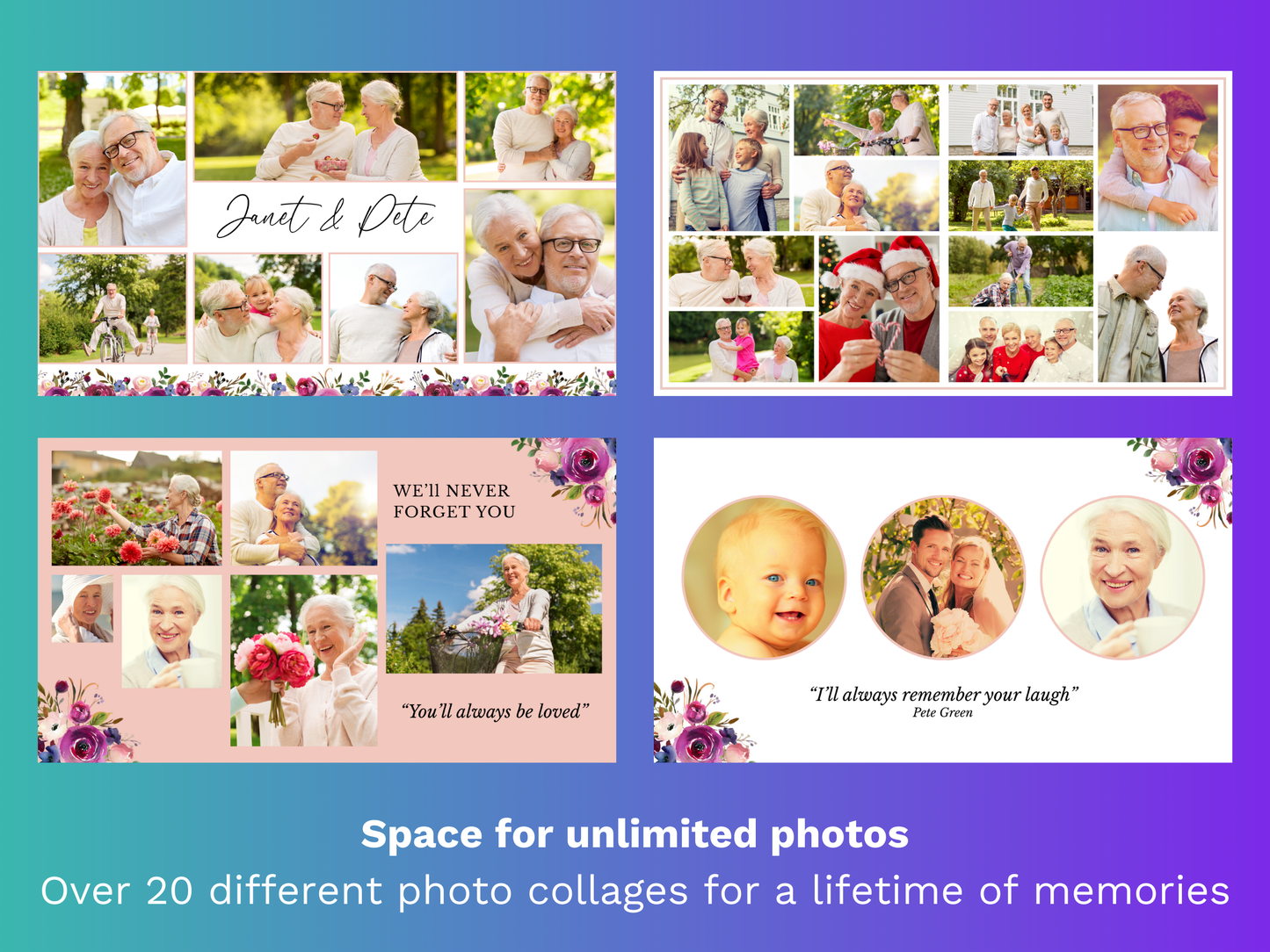 Canva Funeral Slideshow Template with Purple Roses
