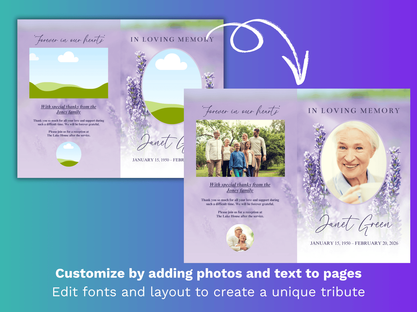 8 Page Lavender CANVA Funeral Program Template