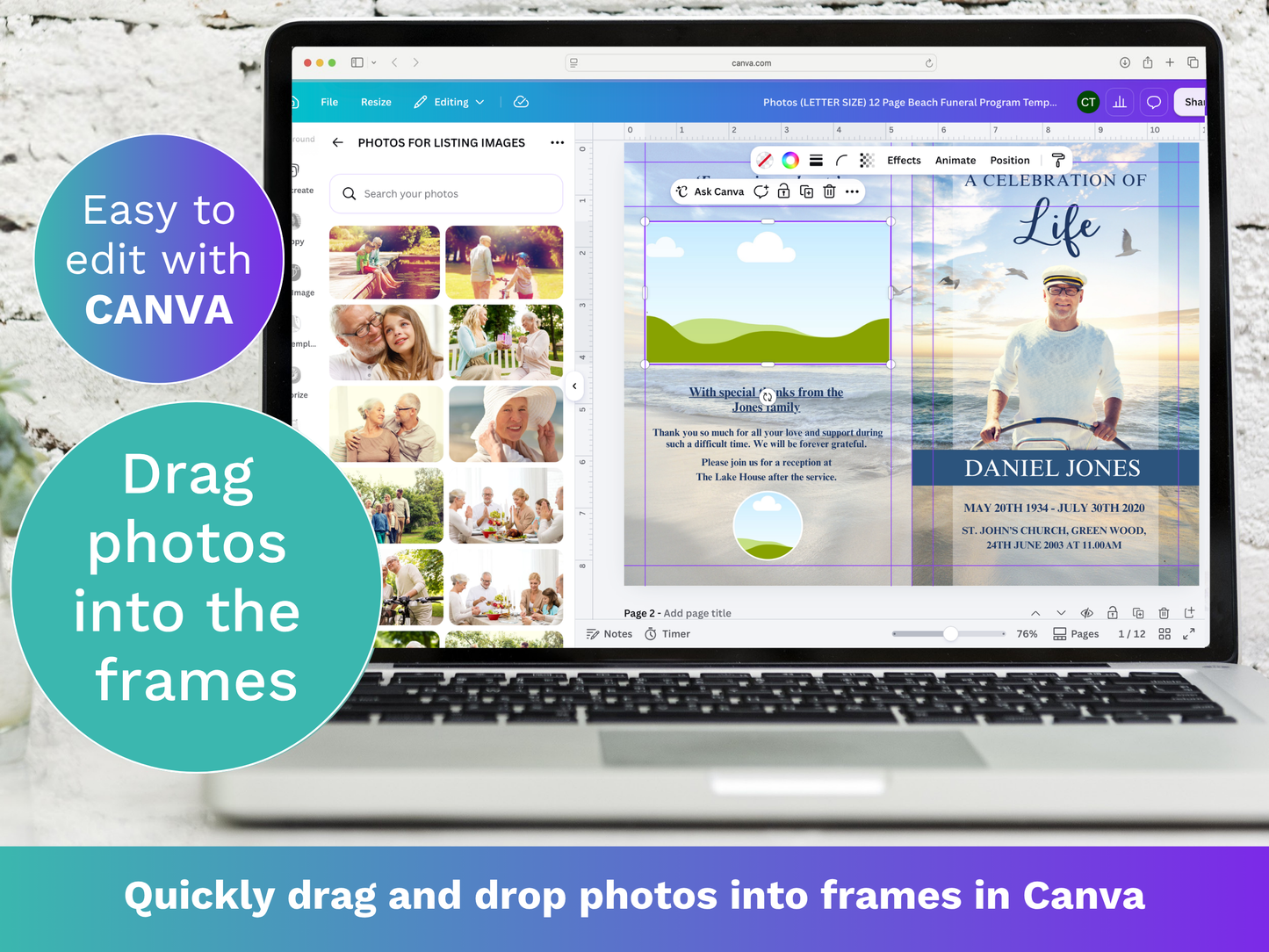 12 Page Beach CANVA Funeral Program Template