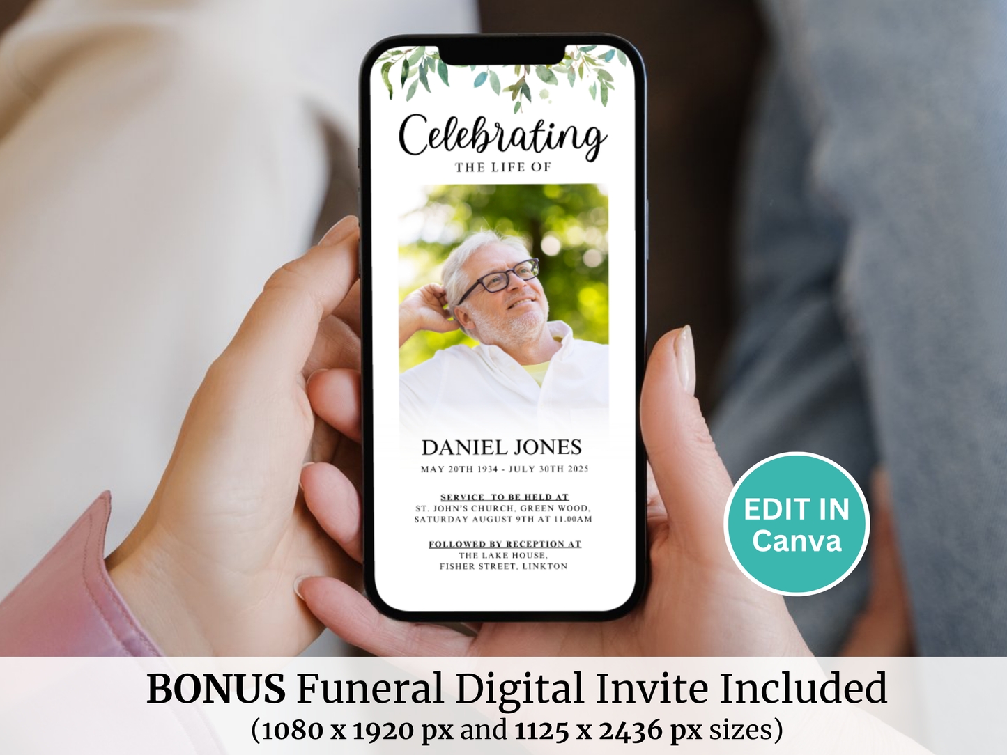 Green Leaf Funeral Poster Bundle (Canva Templates)