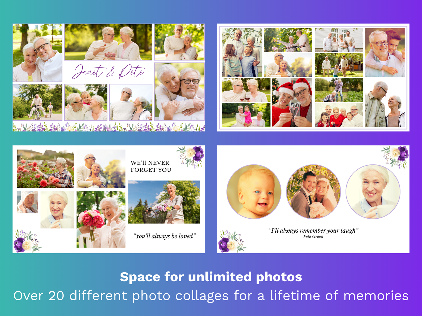 Canva Funeral Slideshow Template in Purple Bloom