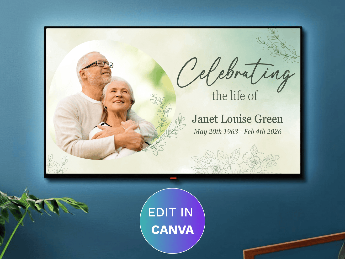 Canva Funeral Slideshow Template with Botanical Design
