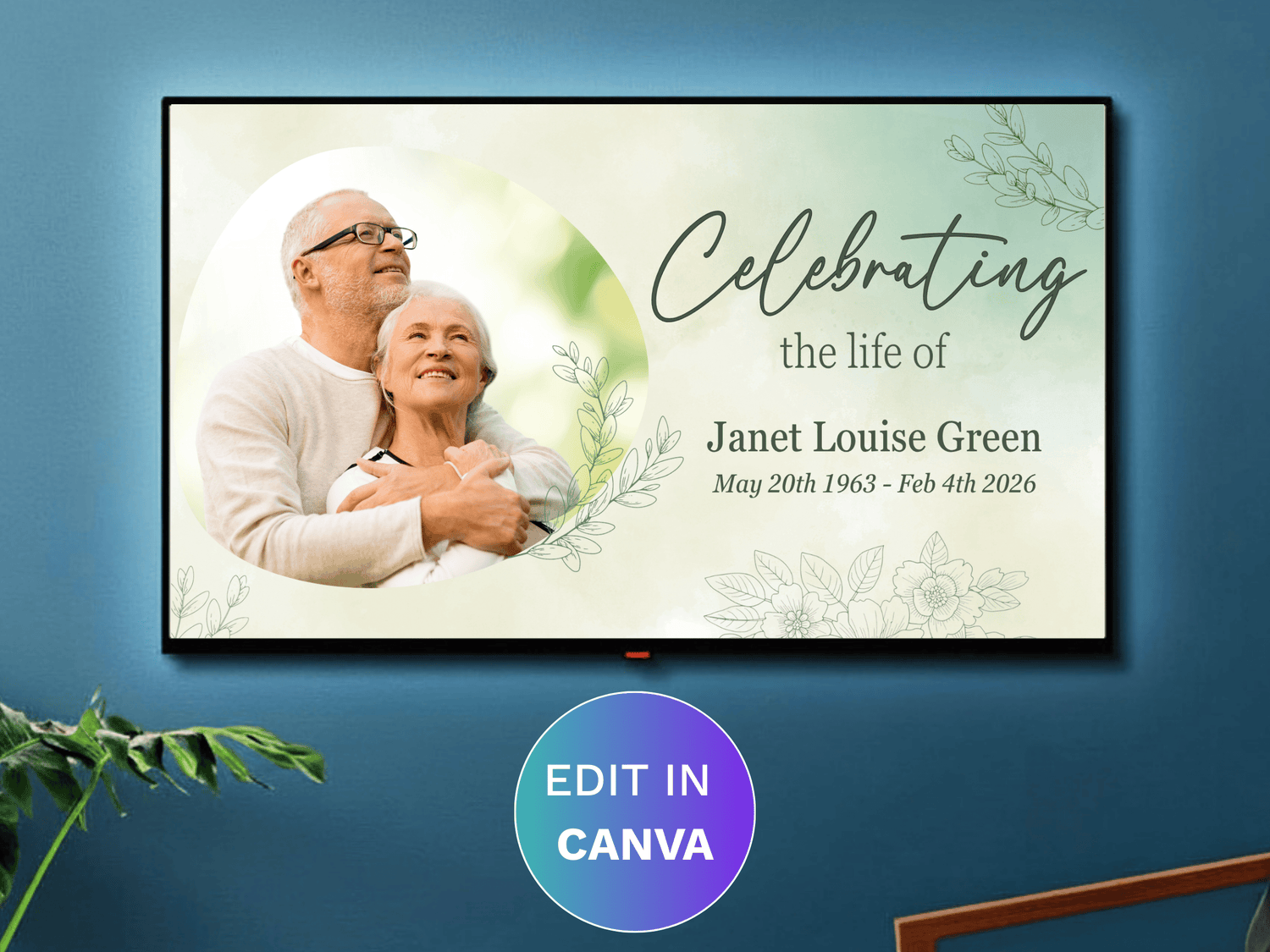 Canva Funeral Slideshow Template with Botanical Design
