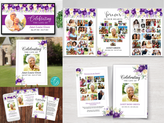 4 Page Purple Bloom Funeral Program Bundle