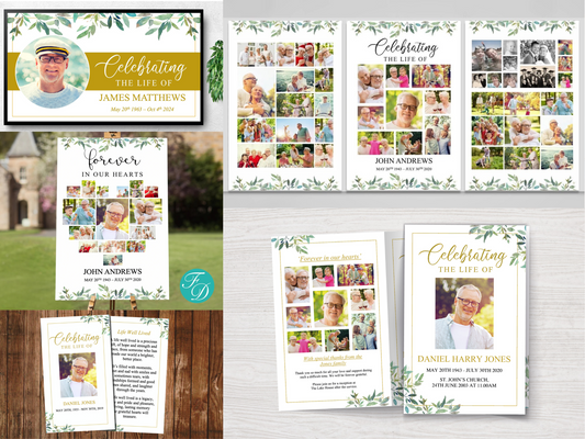 4 Page Green Leaf Funeral Program Bundle