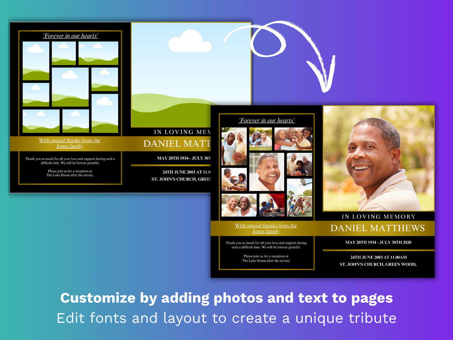 4 Page Golden CANVA Funeral Program Template