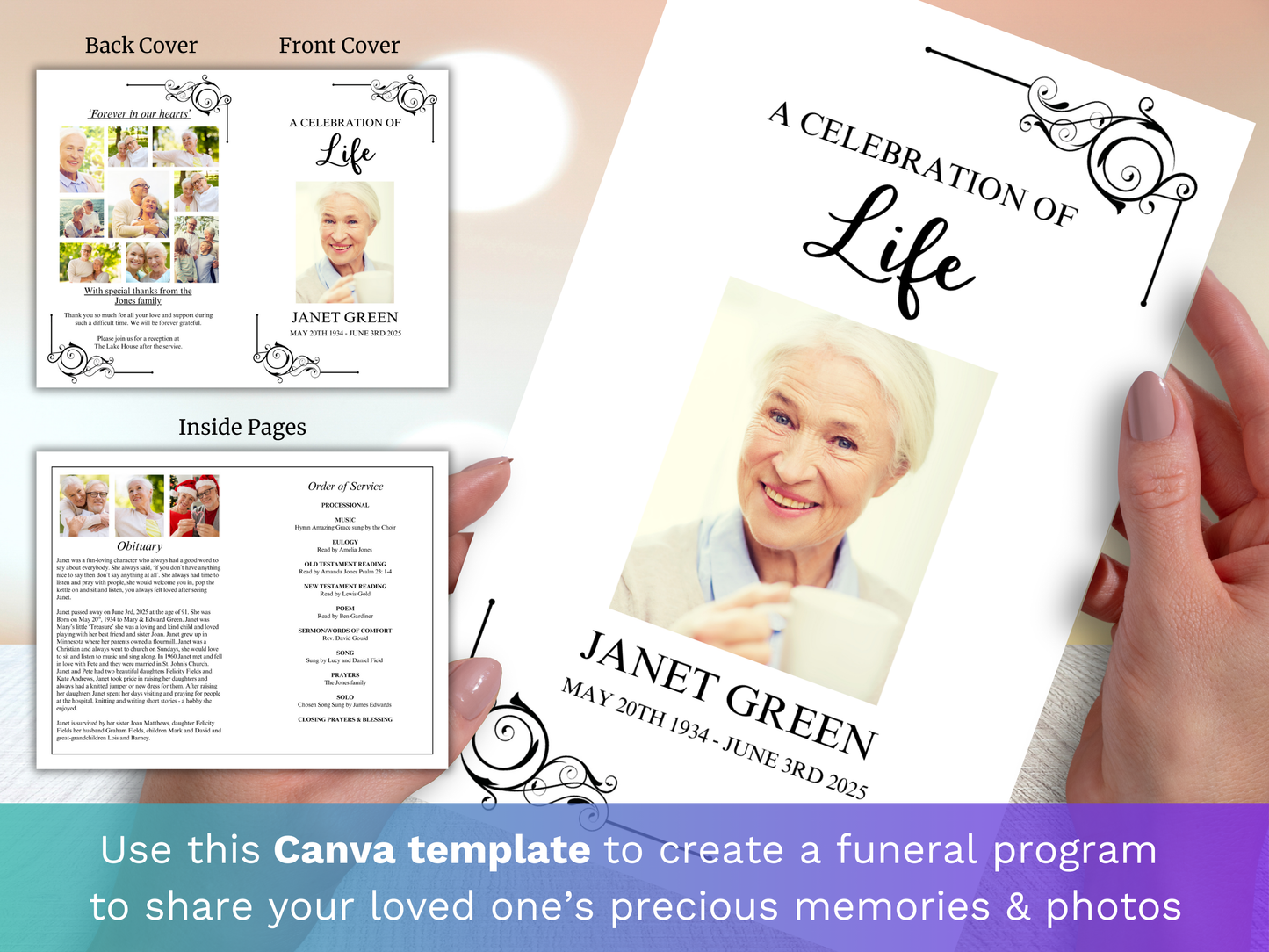 4 Page Ornate CANVA Funeral Program Template