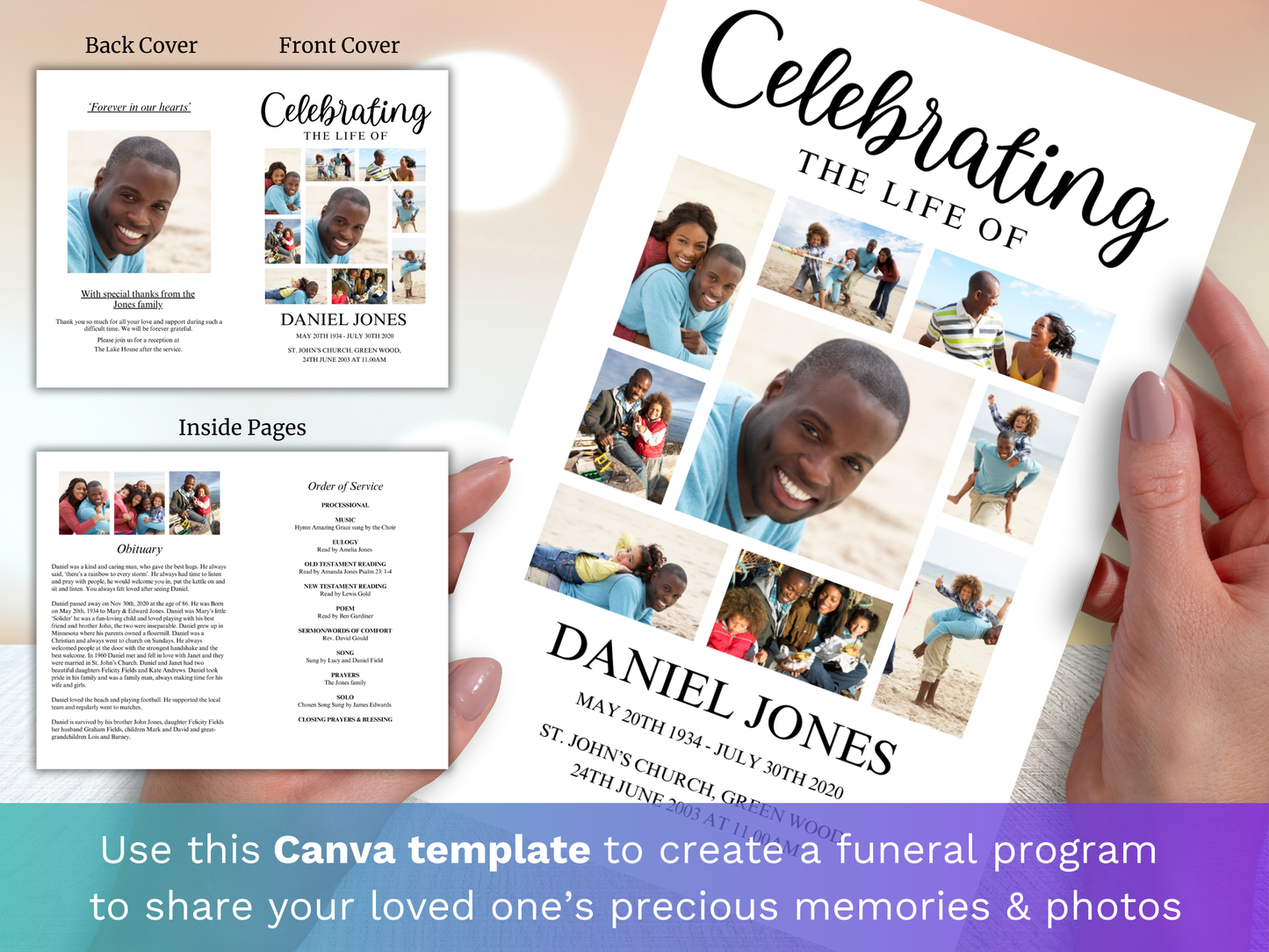 4 Page Photo Collage CANVA Funeral Program Template