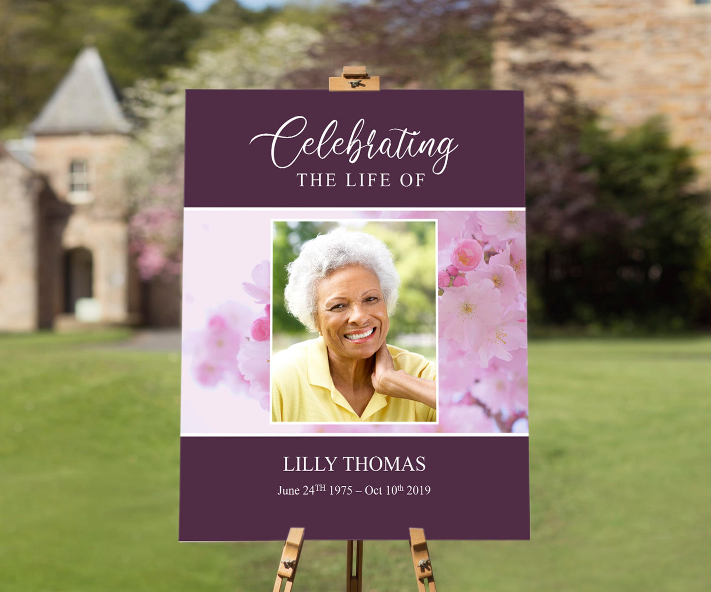 Pink Blossom Funeral Welcome Sign