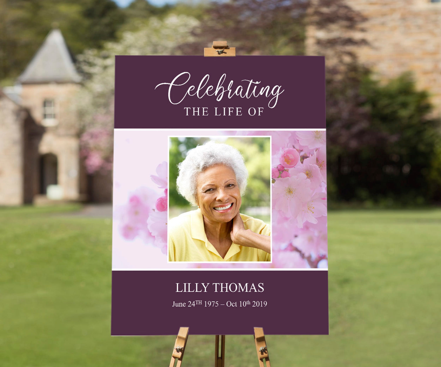 Pink Blossom Funeral Welcome Sign