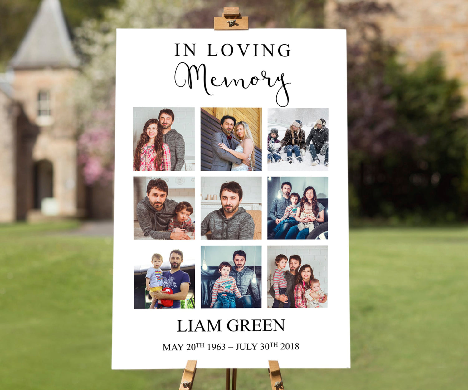 Portrait Photos Funeral Welcome Sign