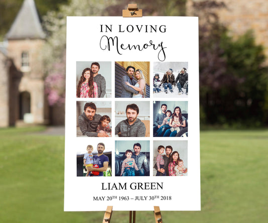 Portrait Photos Funeral Welcome Sign