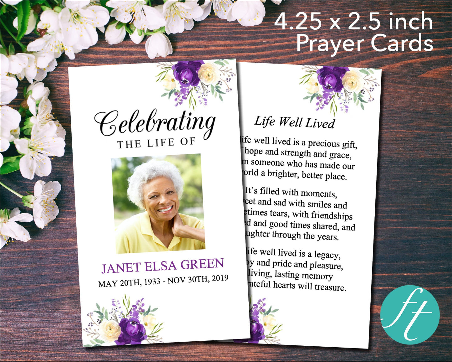 4 Page Purple Bloom Funeral Program Bundle