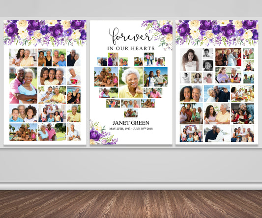 Purple Bloom Heart Funeral Photo Display