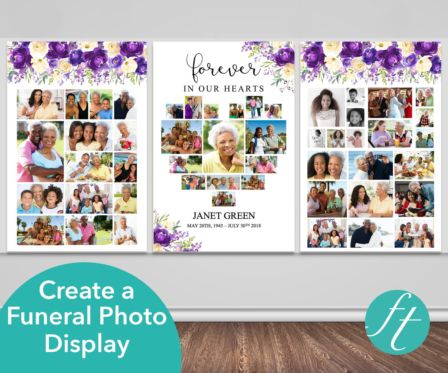 4 Page Purple Bloom Funeral Program Bundle