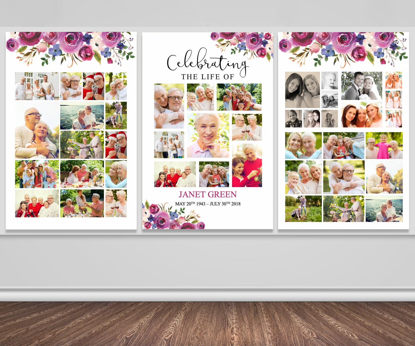 Purple Roses Funeral Photo Display