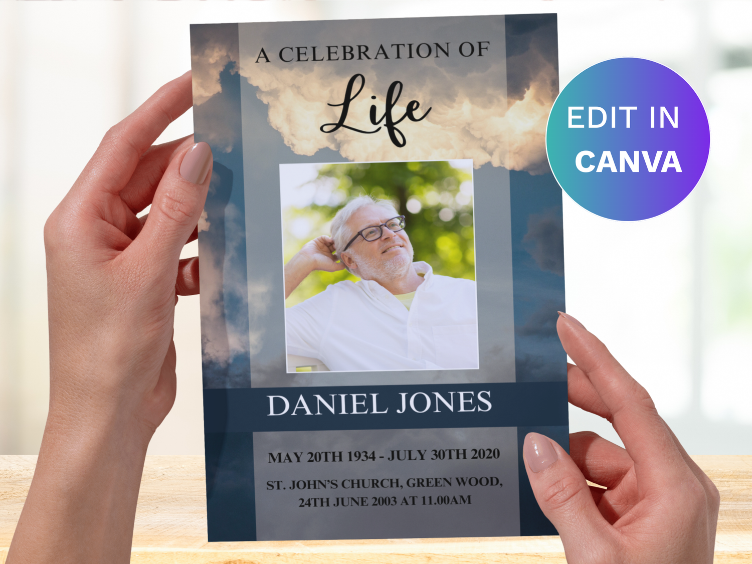Canva Funeral Program Template with Stunning Sky & Clouds Funeral