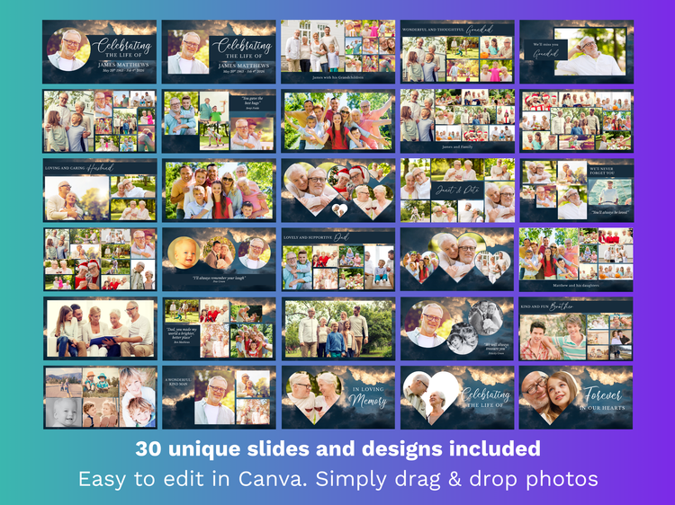 Canva Funeral Slideshow Template with Blue Sky Funeral Templates