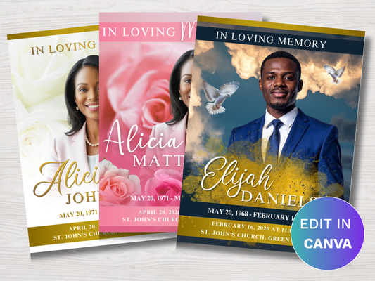 Top Three CANVA 8-Page 11x17" Funeral Program Templates (Commercial Licenses)