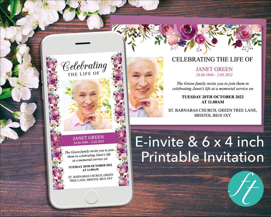 🎁 Floral Display Funeral e-Invite & Invitation Card (100% off)