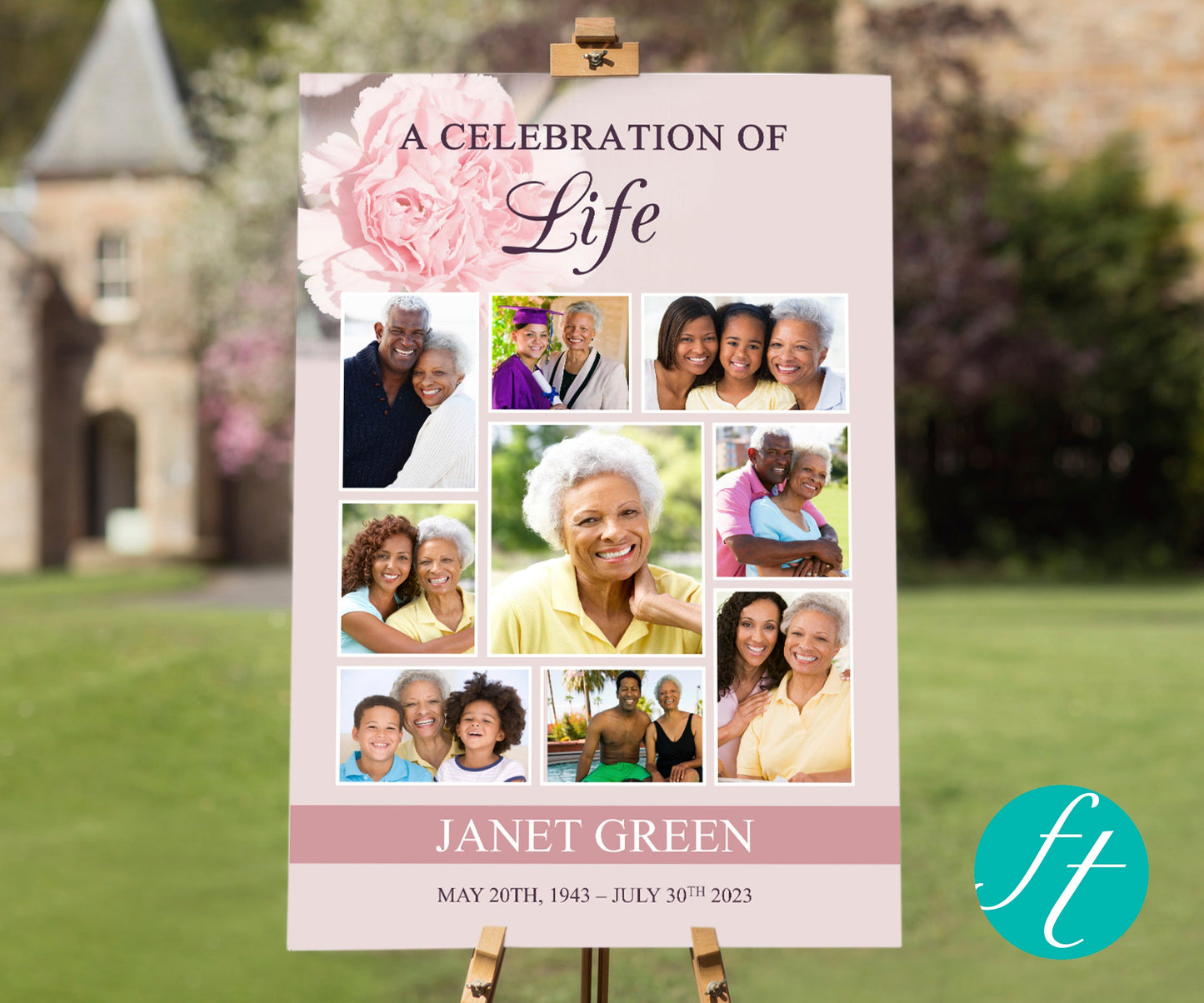 Pink Carnations Collage Funeral Welcome Sign