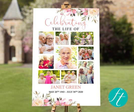 Spring Flowers Collage Funeral Welcome Sign