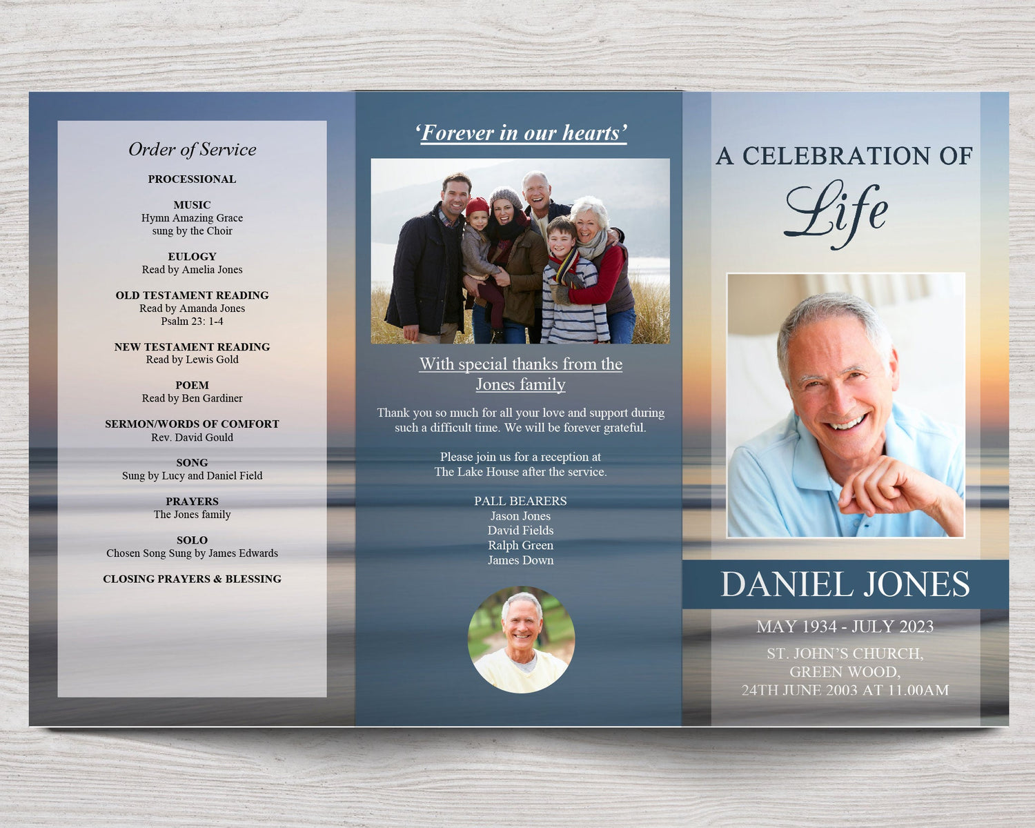 11x17 Trifold Beach Sunset Funeral Program Template