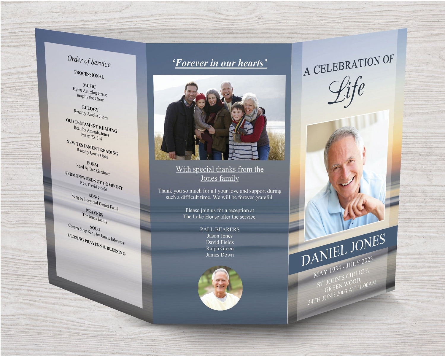 11x17 Trifold Beach Sunset Funeral Program Template