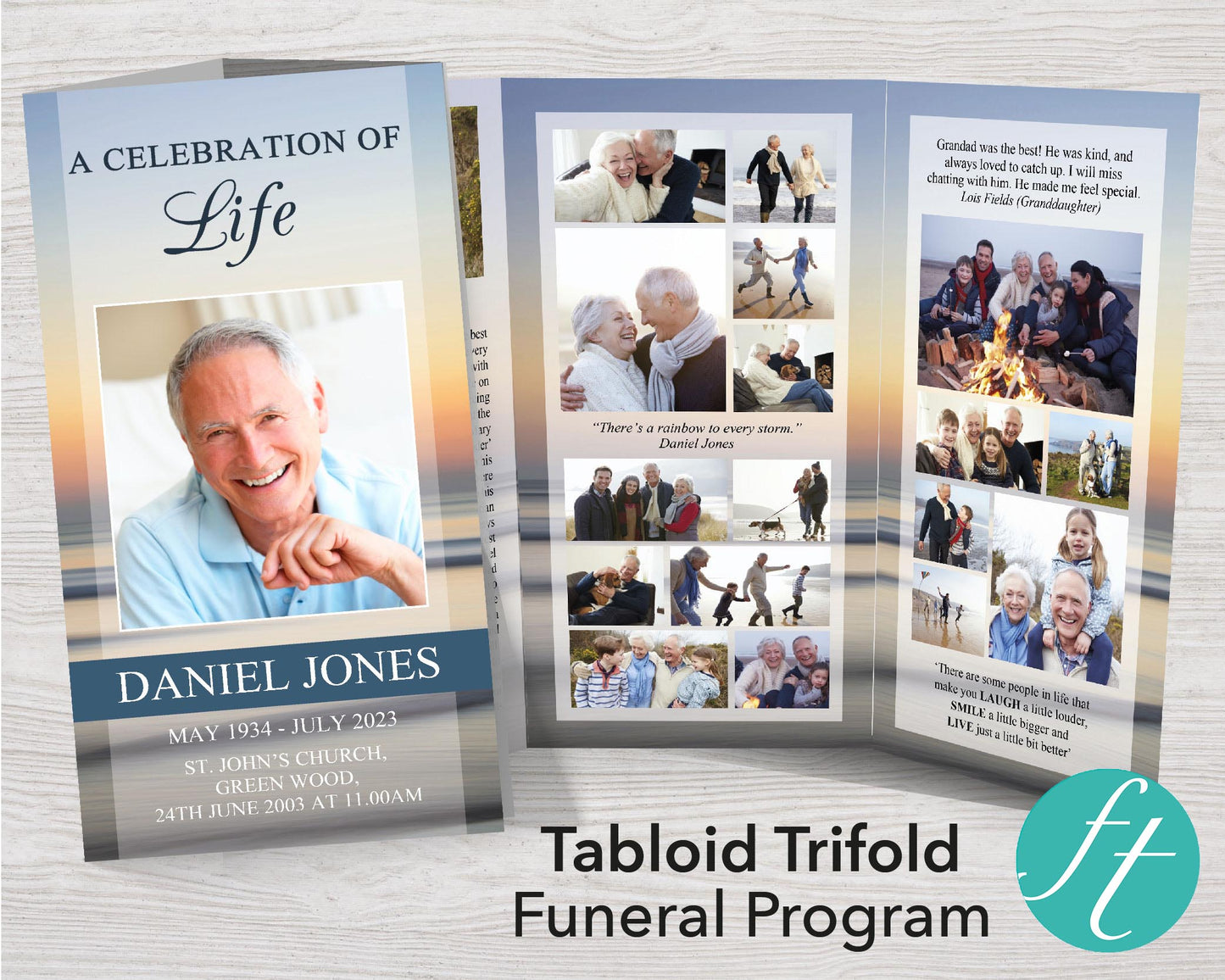 11x17 Trifold Beach Sunset Funeral Program Template