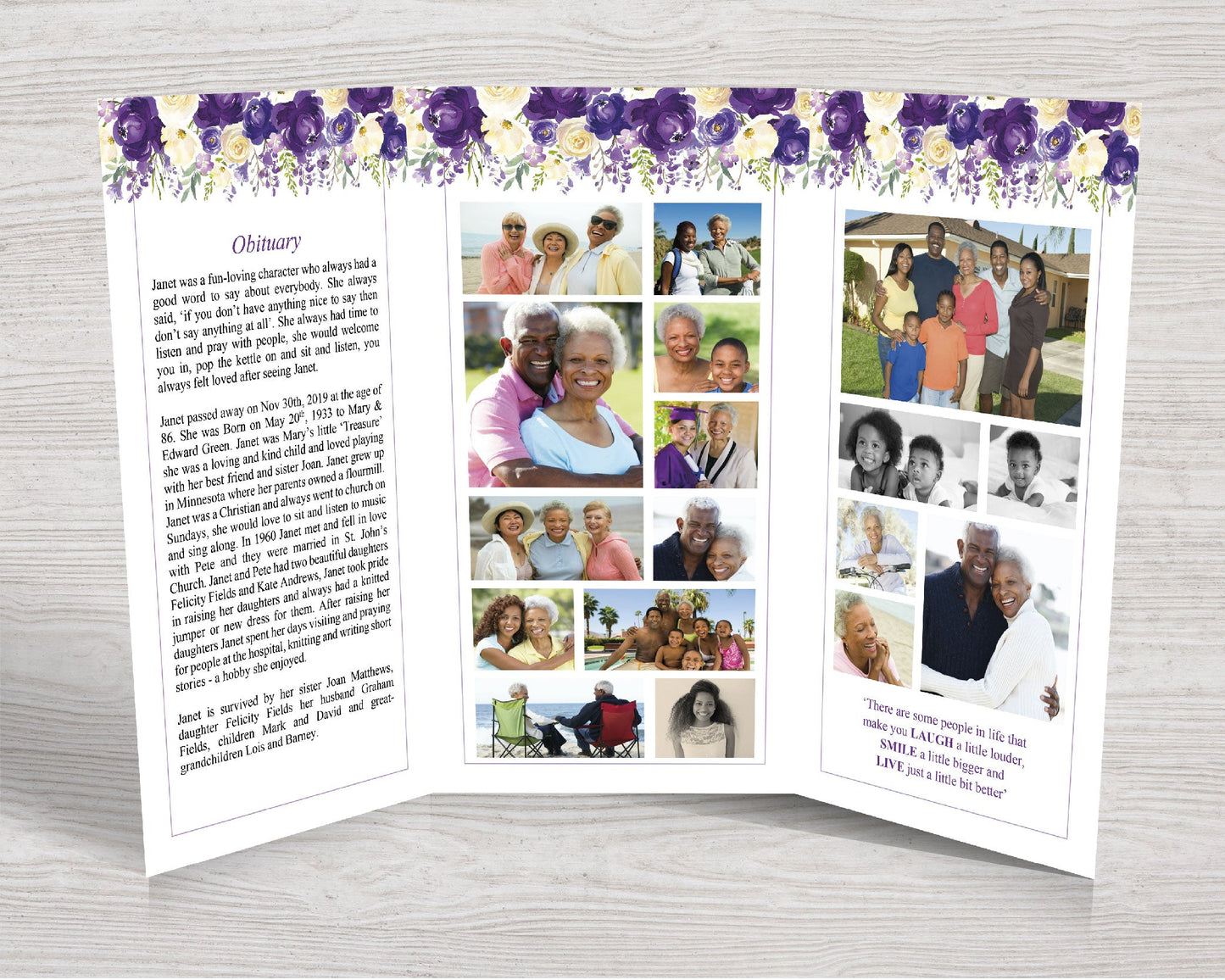 11x17 Trifold Purple Bloom Funeral Program Template