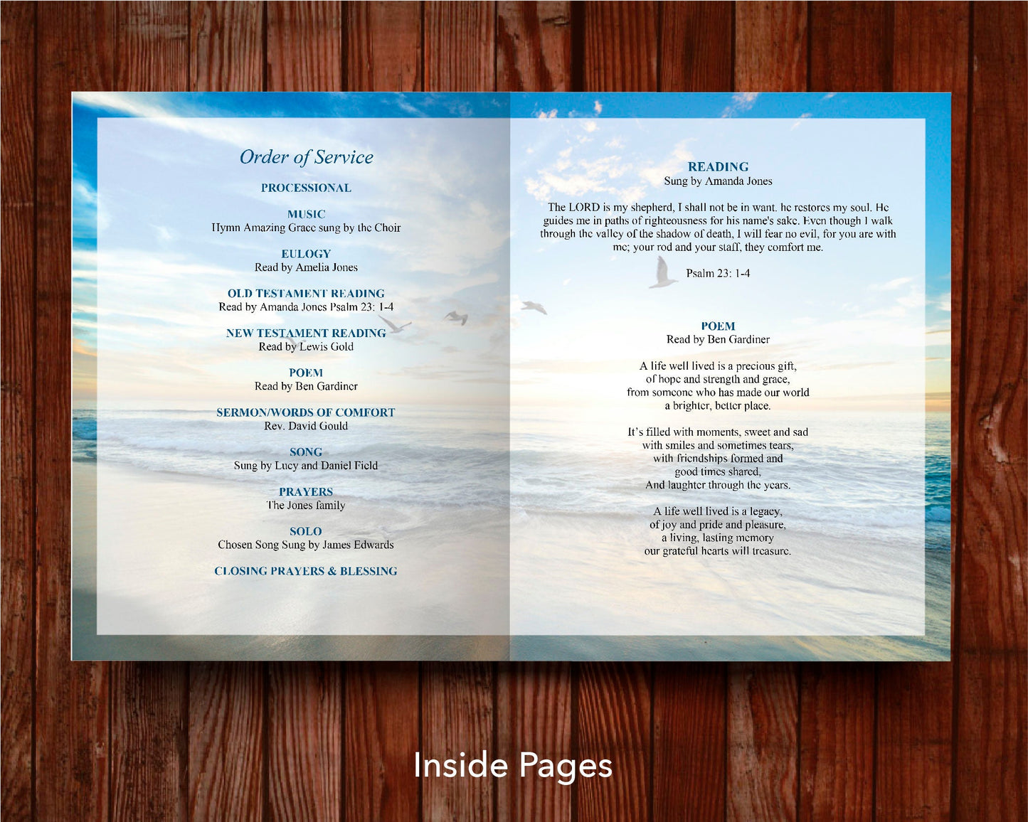 12 Page Beach and 12 page Pink Carnations Funeral Program Templates (11 x 17 inches) Commercial Licence