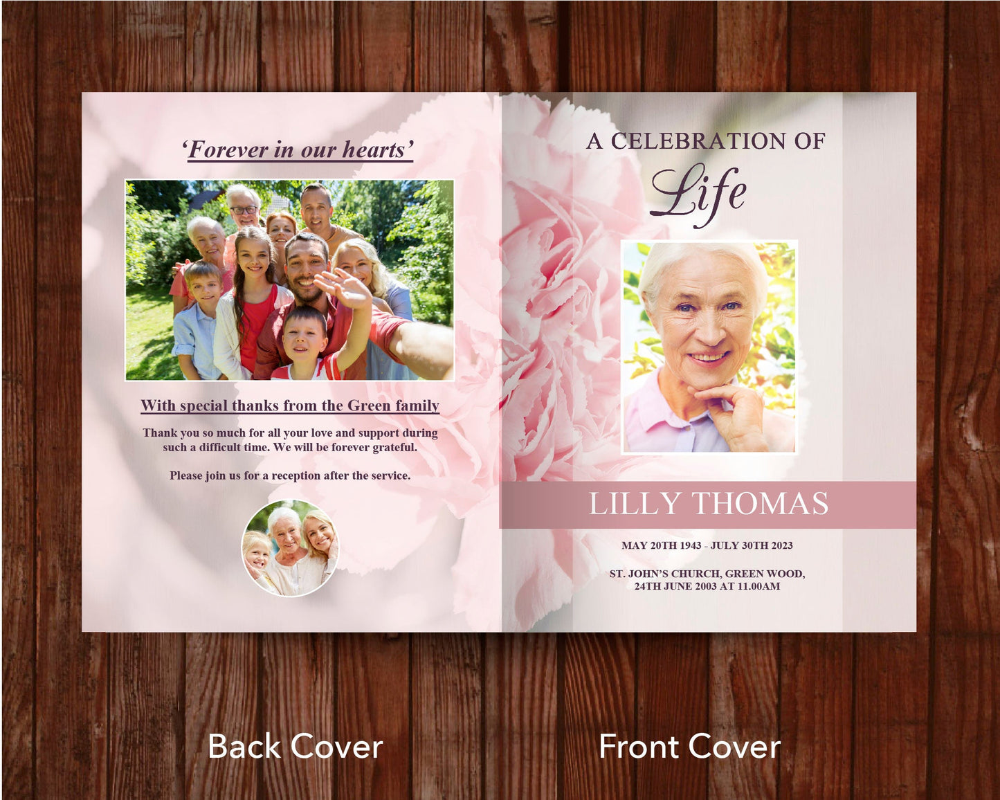 12 Page Beach and 12 page Pink Carnations Funeral Program Templates (11 x 17 inches) Commercial Licence