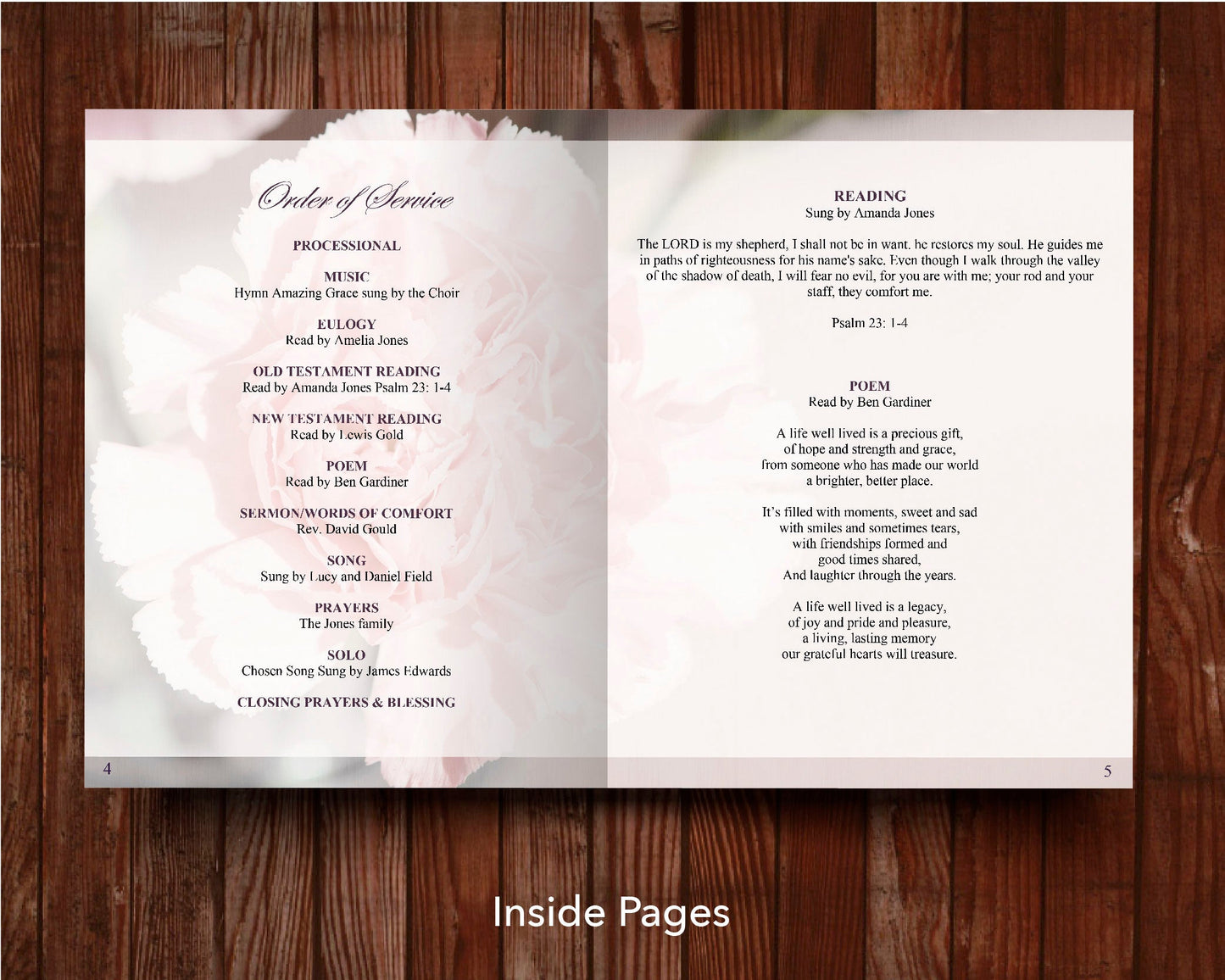 12 Page Beach and 12 page Pink Carnations Funeral Program Templates (11 x 17 inches) Commercial Licence