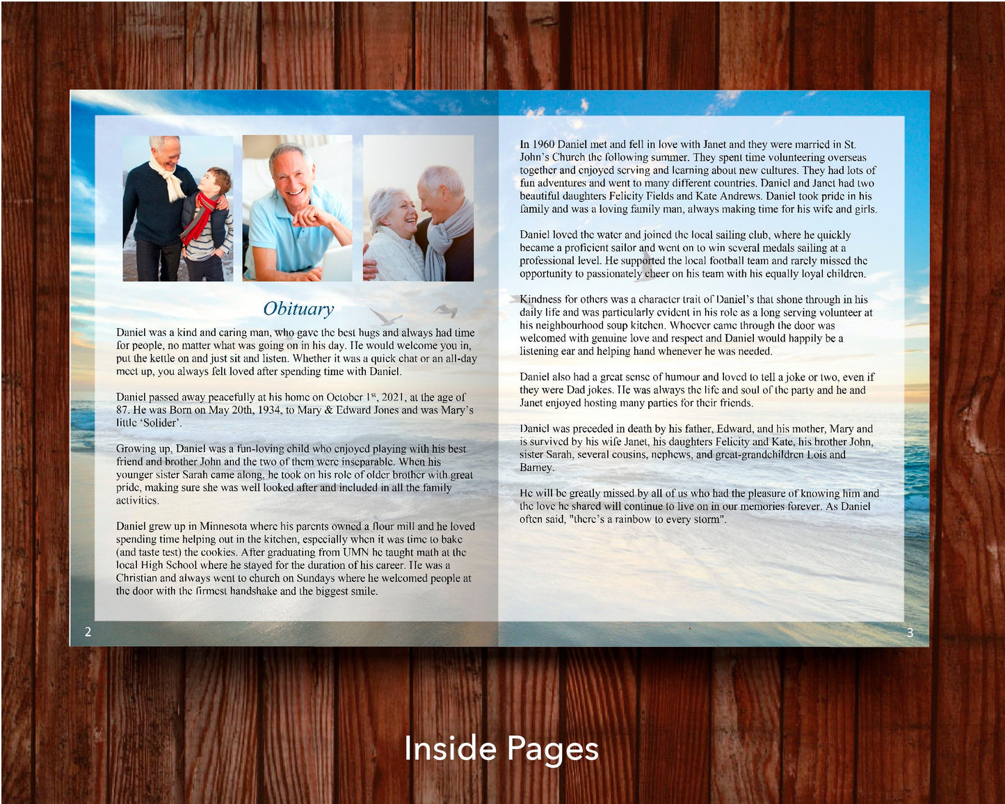 12 Page Beach Funeral Program Template (11 x 17 inches)