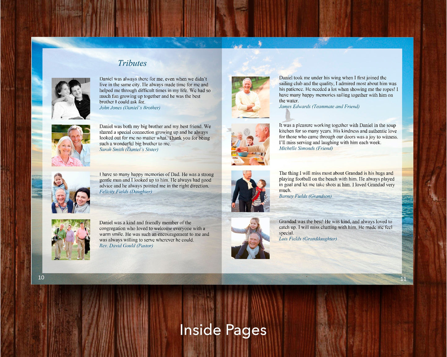 12 Page Beach Funeral Program Template (11 x 17 inches)