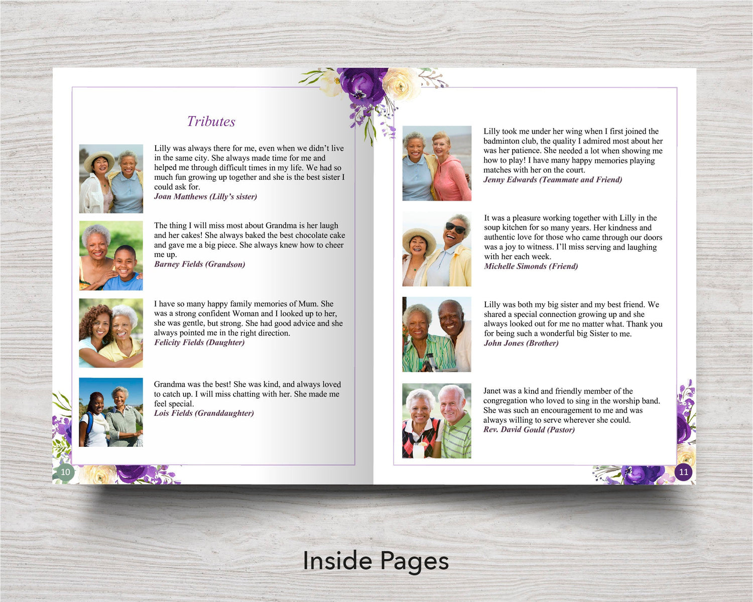 12 Page Purple Bloom Funeral Program Template (11 x 17 inches)