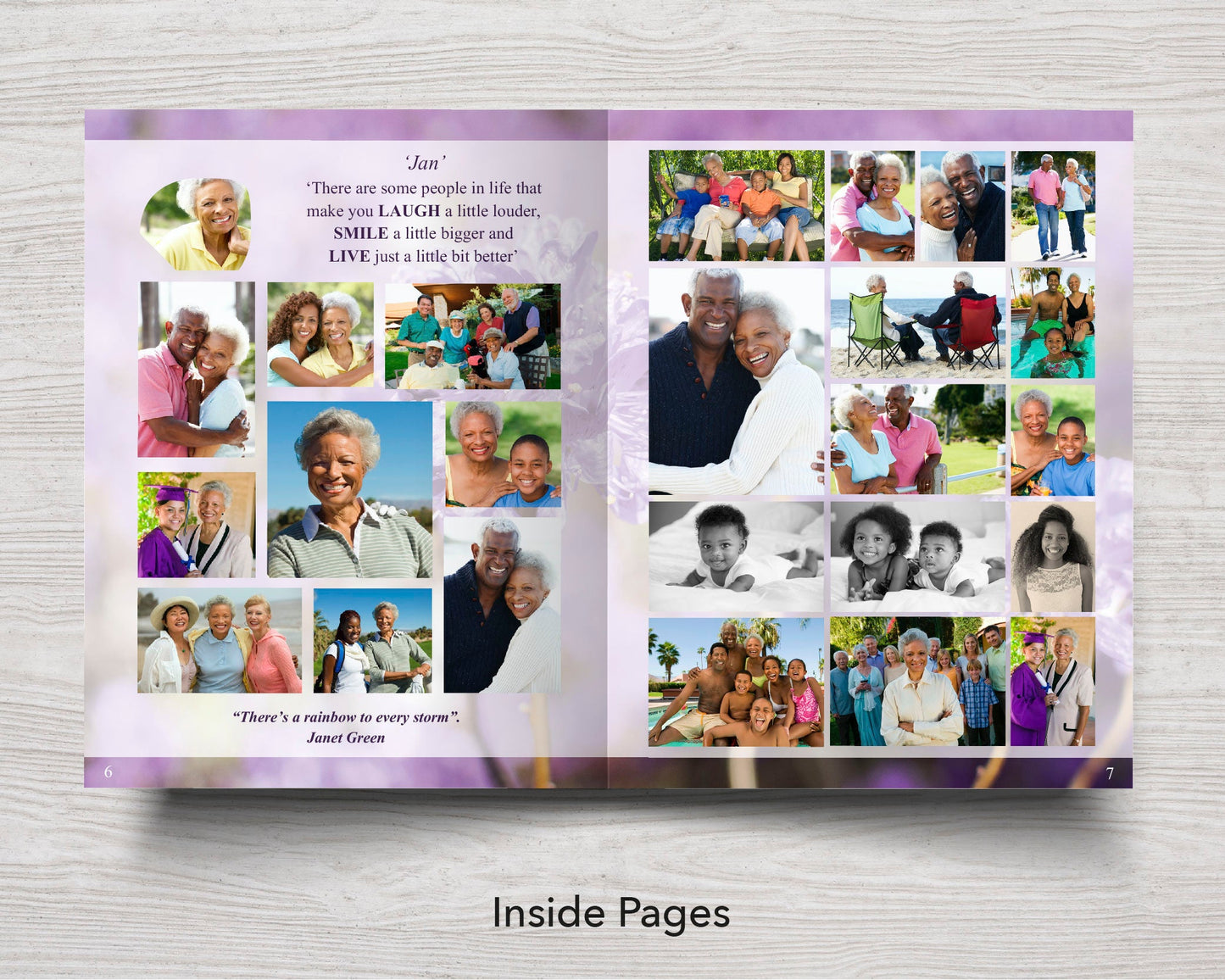 12 Page Purple Flowers Funeral Program Template (11 x 17 inches)