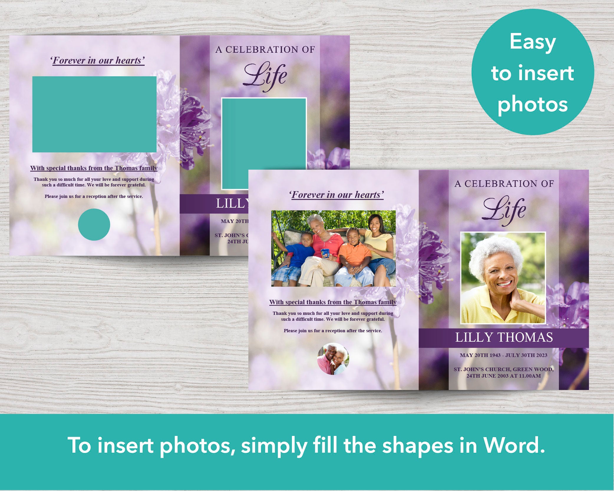 11x17 Funeral Program Template with 12 pages | Purple Flowers – Funeral ...