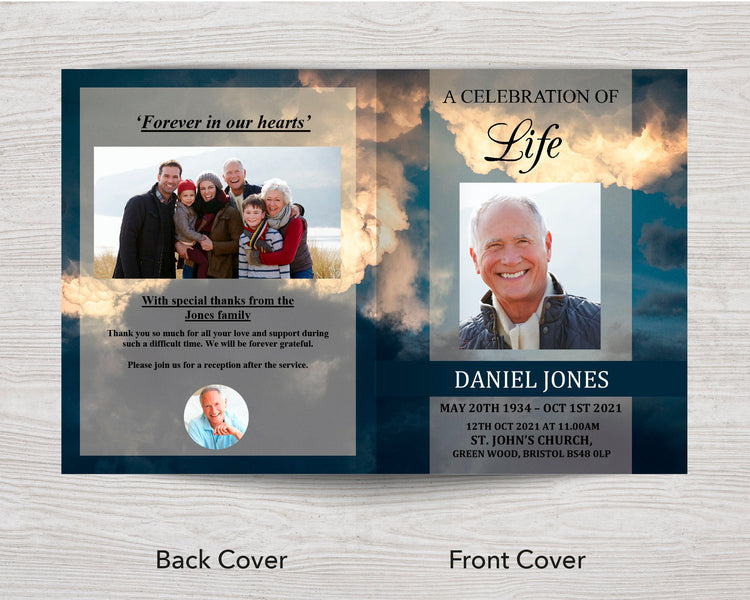 11x17 Funeral Program Template with 12 pages | Sky – Funeral Templates