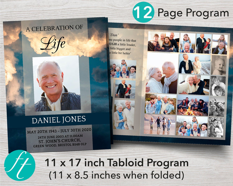 11x17 Funeral Program Template with 12 pages | Sky – Funeral Templates