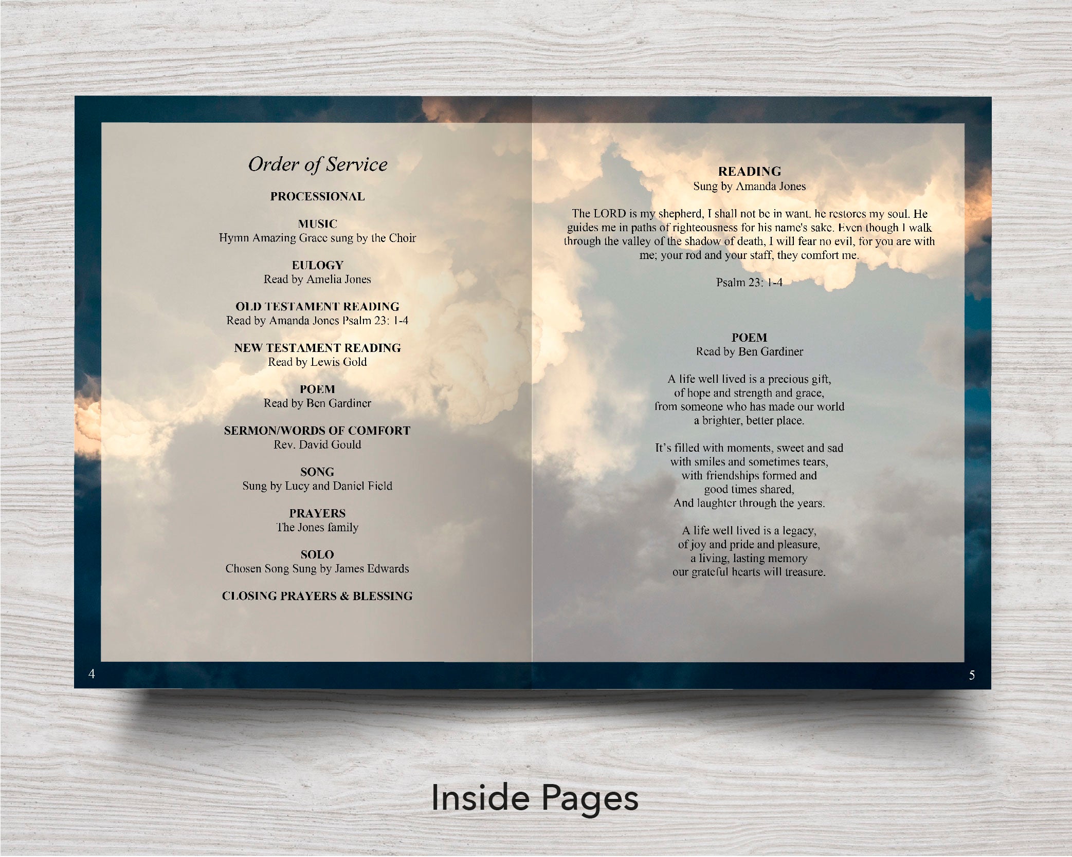 11x17 Funeral Program Template with 12 pages | Sky – Funeral Templates