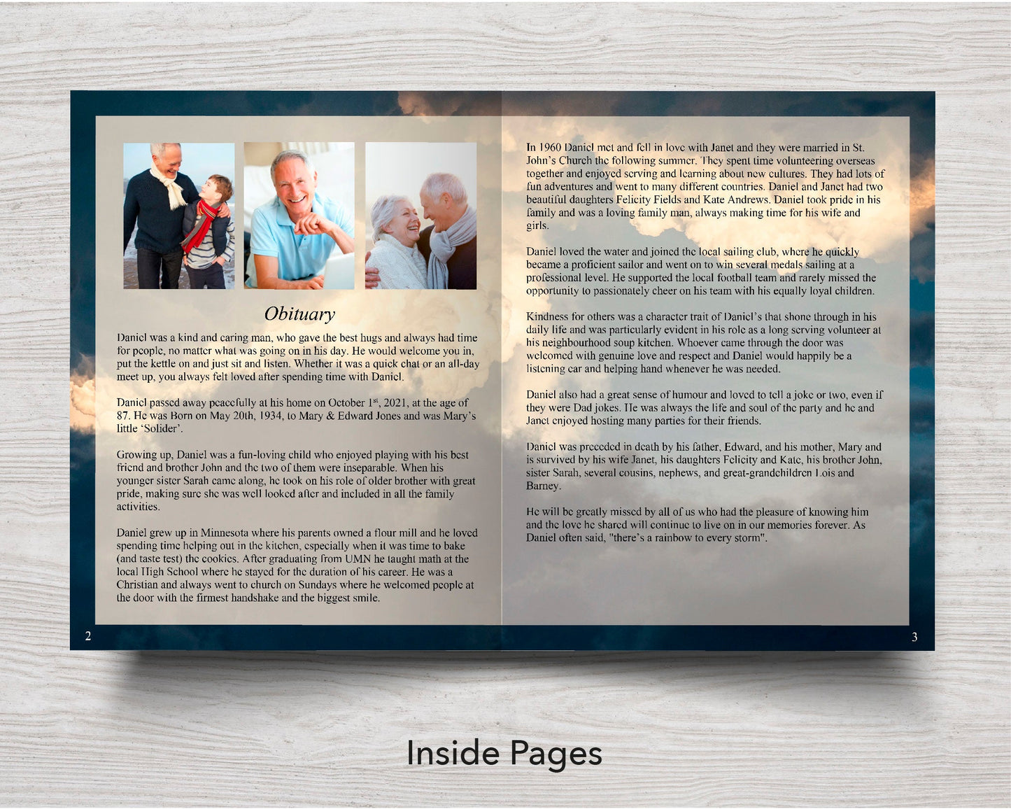 12 Page Sky Funeral Program Template (11 x 17 inches)