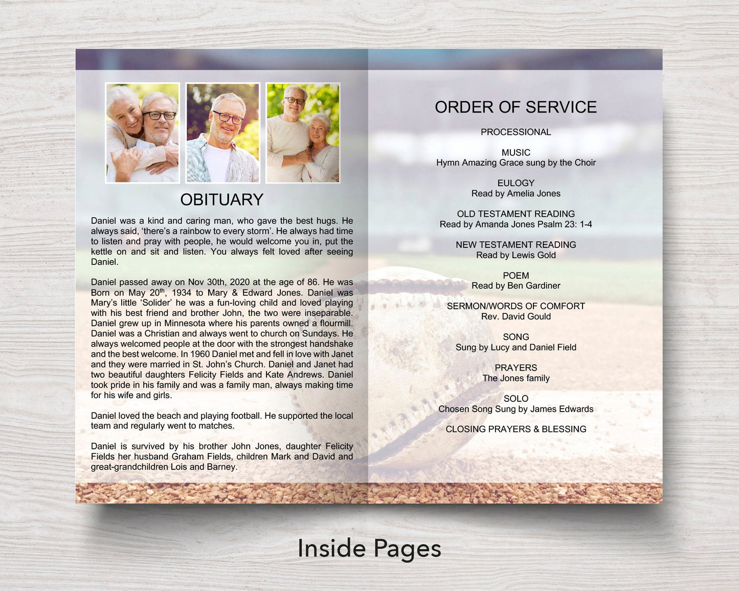 4 Page Baseball Funeral Program Template