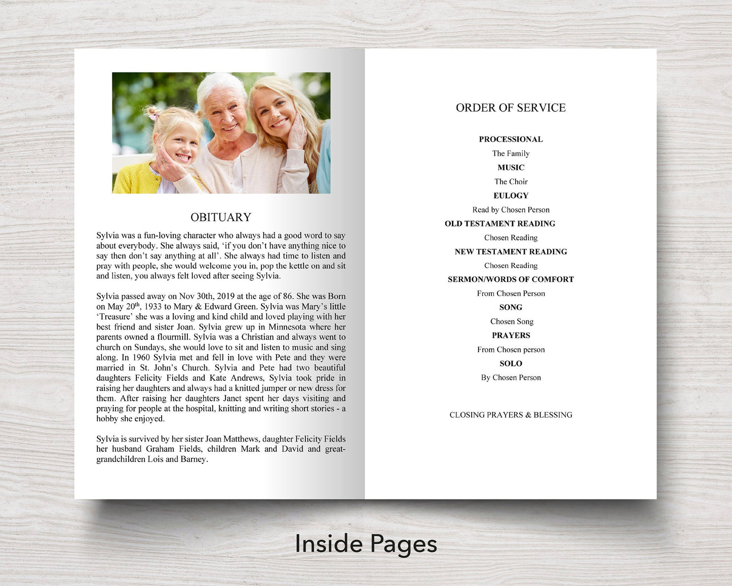 4 Page Memories Funeral Program Template