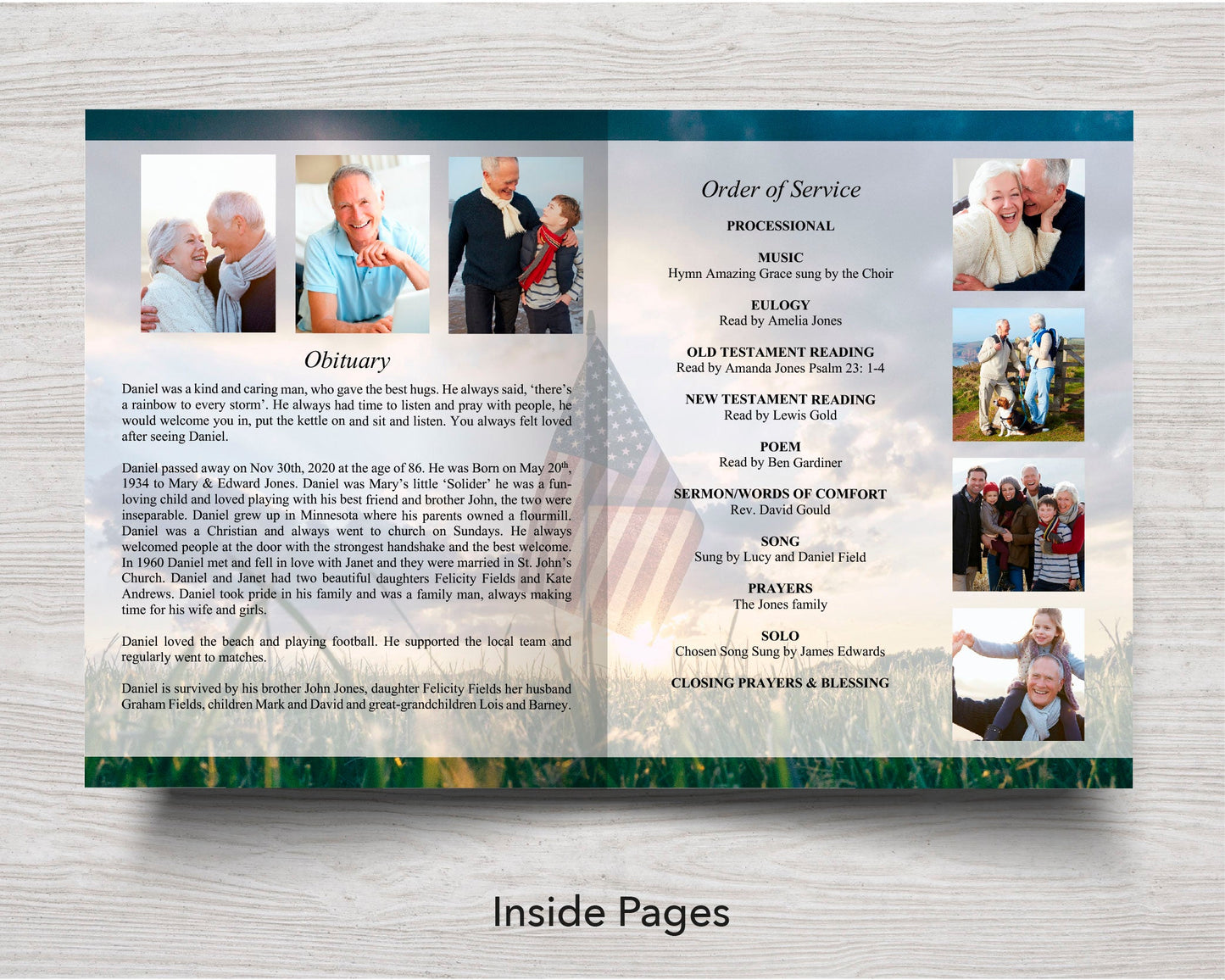 4 Page Military Funeral Program Template (11 x 17 inches)