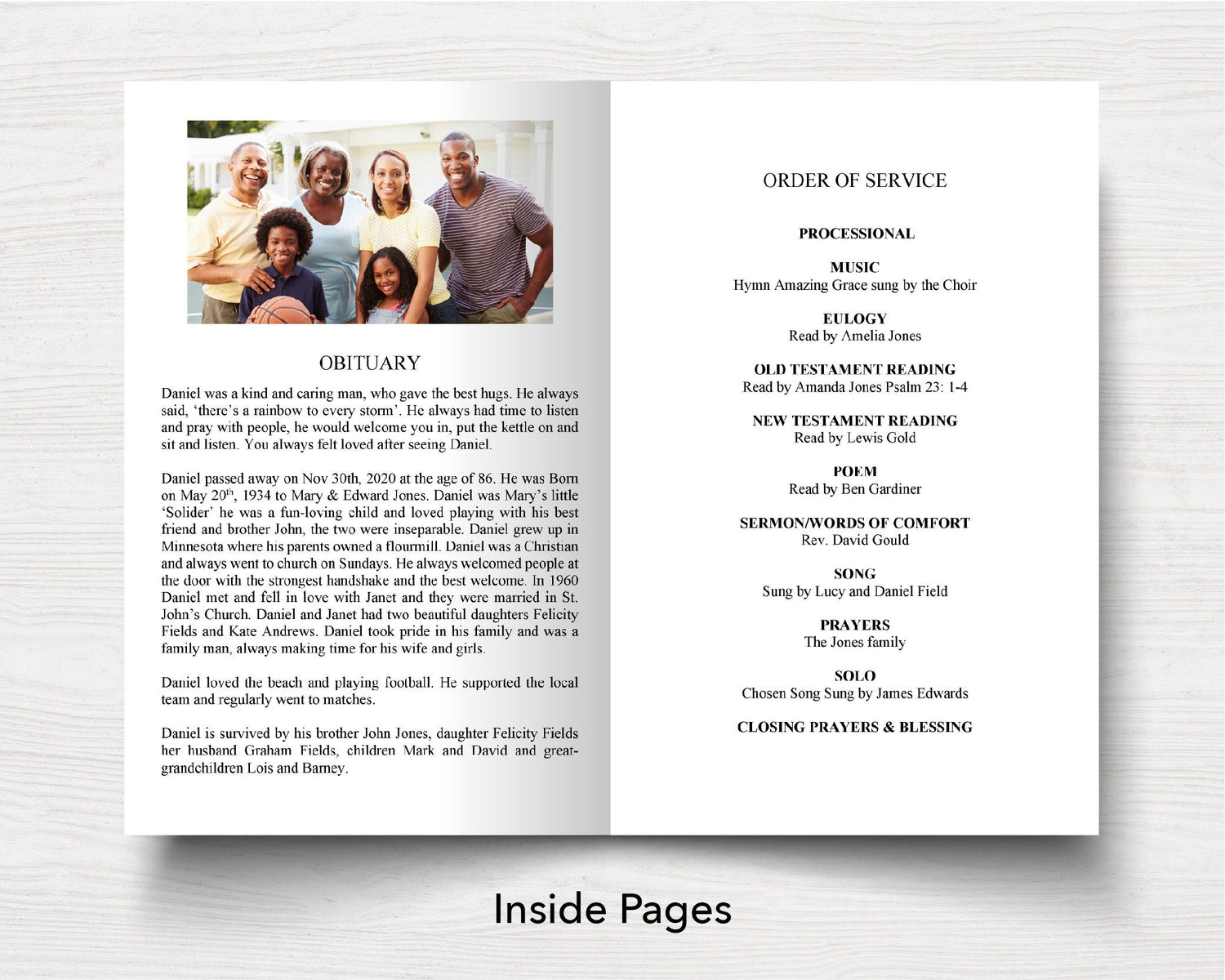 4 Page Stylish Collage Funeral Program Template