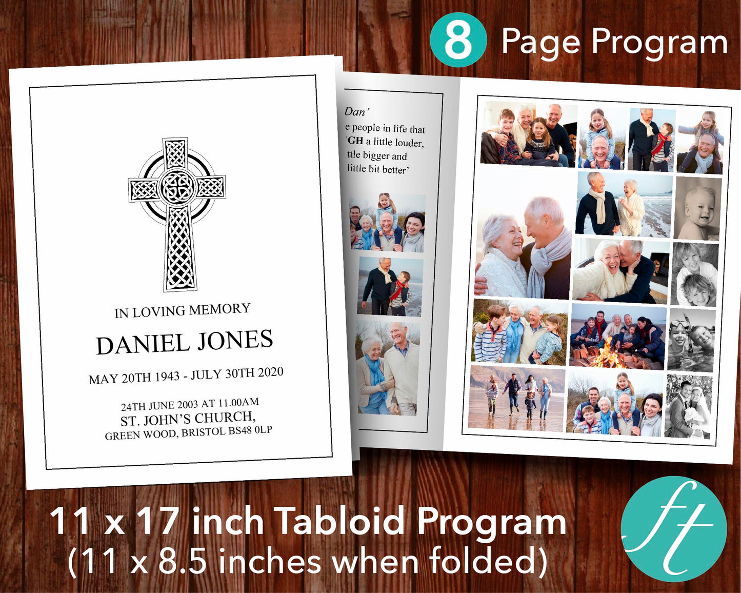 8 Page Catholic Funeral Program Template (11 x 17 inches)