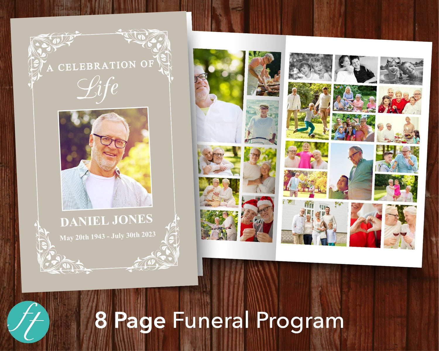 8 Page Classic Flora Funeral Program Template