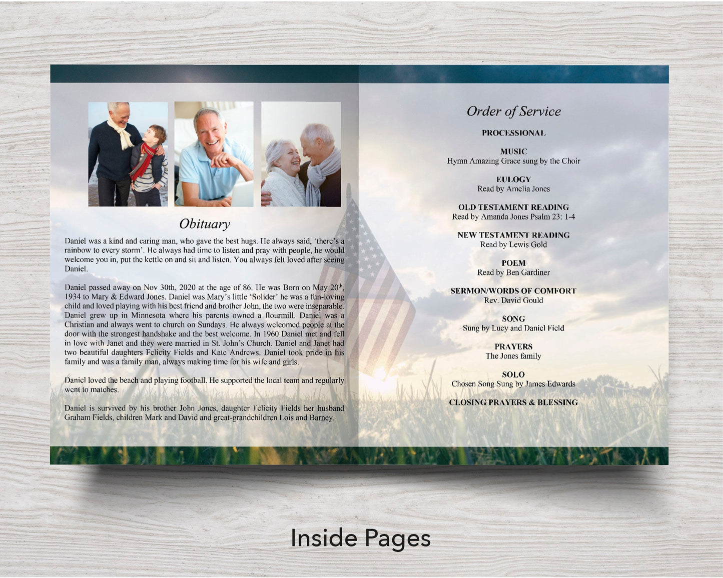 8 Page Military Funeral Program Template (11 x 17 inches)
