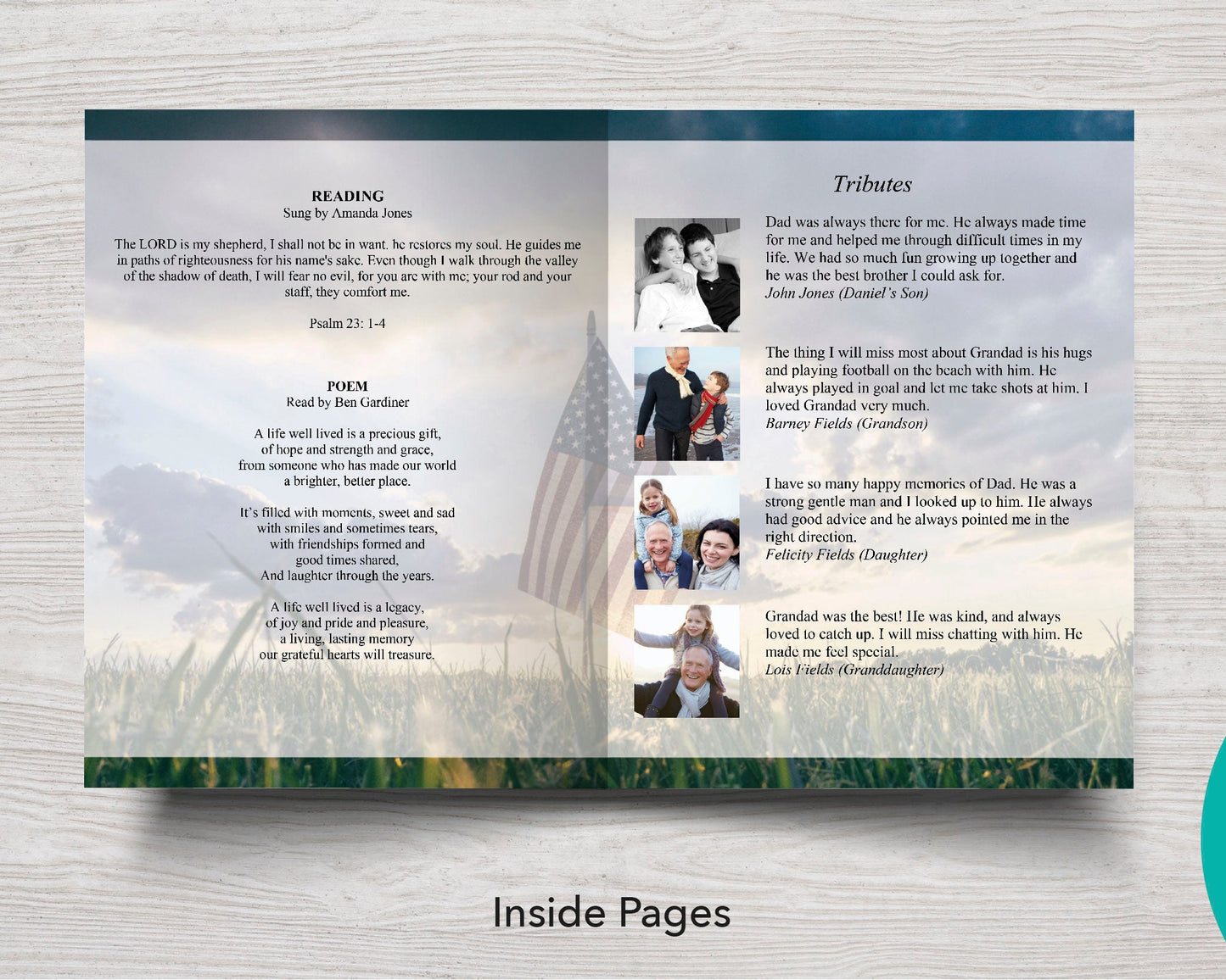 8 Page Military Funeral Program Template (11 x 17 inches)